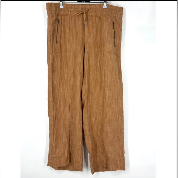 NWOT Athleta Cabo Linen Wide Leg Pants Brown Orange 16 - Picture 3 of 7